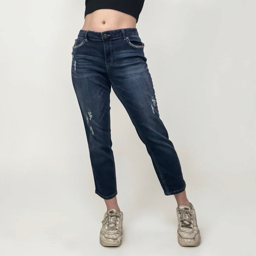 Maurices Straight Leg Ankle Metallic Embroidered Pocket Jeans